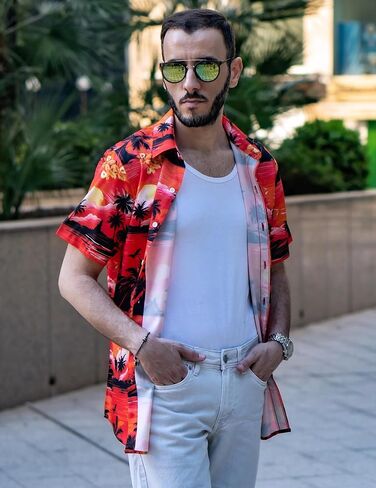 قمصان هاواي رجالي من COOFANDY بأكمام قصيرة وأزرار سفلية قميص Aloha ملابس كاجوال للشاطئ in Kuwait