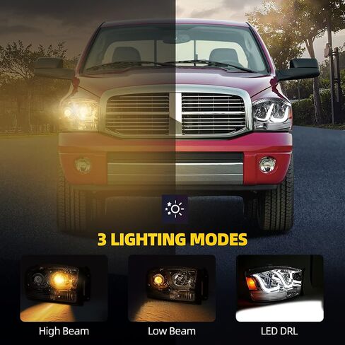 DWVO Headlight Assembly Compatible with 2006-2008 Dodge Ram 1500/06-09 Dodge Ram 2500 3500 Pickup Replacement Headlamp Driving Light Black Housing Amber Reflector Clear Lens in Saudi Arabia