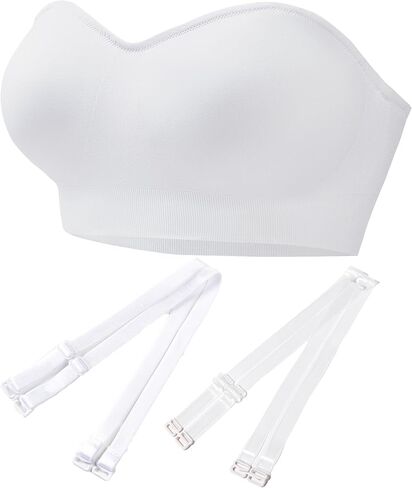PRETTYWELL Strapless Bra for Women Comfort Non-Slip Seamless Padded Bandeau Bras Wireless Tube Top Bra with Multi-Way Straps in Kuwait