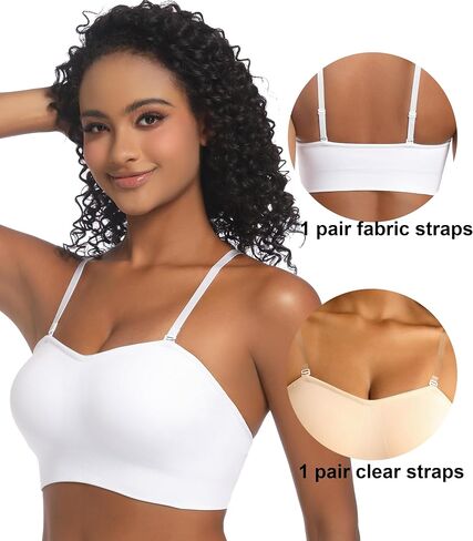 PRETTYWELL Strapless Bra for Women Comfort Non-Slip Seamless Padded Bandeau Bras Wireless Tube Top Bra with Multi-Way Straps in Kuwait