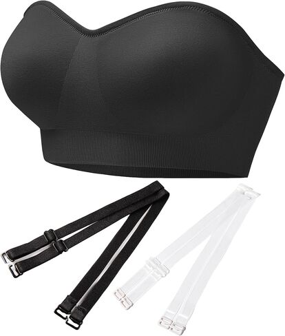 PRETTYWELL Strapless Bra for Women Comfort Non-Slip Seamless Padded Bandeau Bras Wireless Tube Top Bra with Multi-Way Straps in Kuwait