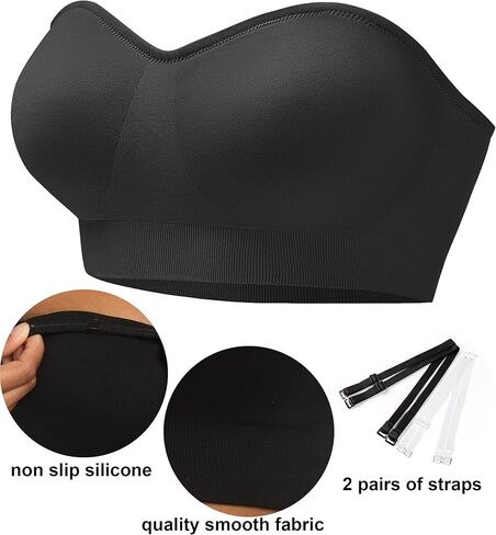 PRETTYWELL Strapless Bra for Women Comfort Non-Slip Seamless Padded Bandeau Bras Wireless Tube Top Bra with Multi-Way Straps in Kuwait