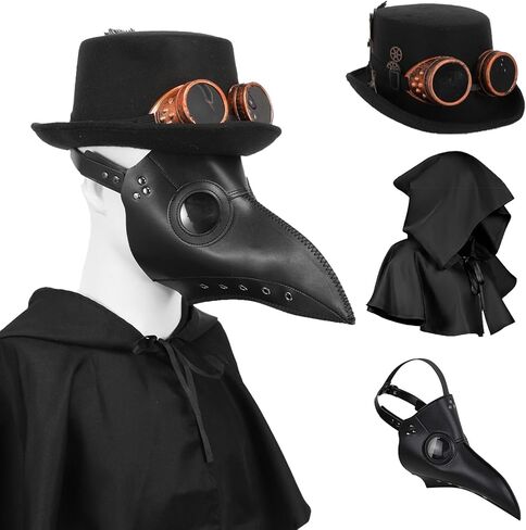 قناع طبيب الطاعون الهالوين مع عباءة وقبعة 3 عبوات من أقنعة طبيب الطاعون Steampunk للبالغين in Kuwait