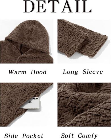 Runcati Mens Fuzzy Sherpa Hoodie Long Sleeve Button Down Fleece Jackets Casual Winter Hooded Sweatshirt in Saudi Arabia