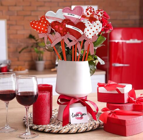 هدية بوتيك عيد الحب القلب زهرة يختار قلوب على شكل قطيفة على العصي مجموعة (8) الحب الزهور اختيار ترتيب القطع المركزية زهرية حشو الحرف وتوبر الجدول عطلة الزفاف الديكور in Kuwait