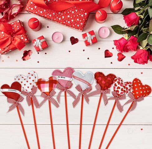 هدية بوتيك عيد الحب القلب زهرة يختار قلوب على شكل قطيفة على العصي مجموعة (8) الحب الزهور اختيار ترتيب القطع المركزية زهرية حشو الحرف وتوبر الجدول عطلة الزفاف الديكور in Kuwait