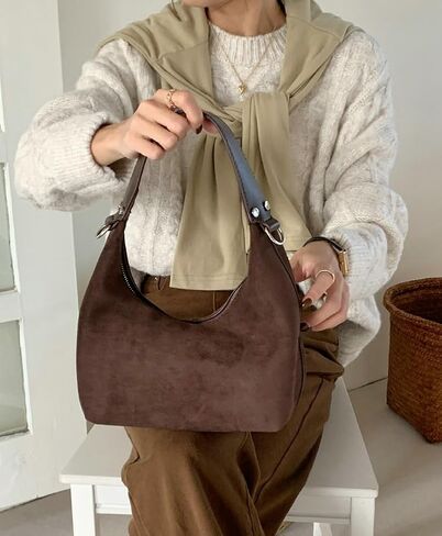 Suede Crescent Tote Bags for Women Vintage Shoulder Bag Brown Suede Handbag Casual Crossbody Bag Travel Work Purse in Saudi Arabia