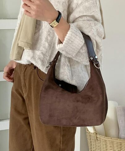 Suede Crescent Tote Bags for Women Vintage Shoulder Bag Brown Suede Handbag Casual Crossbody Bag Travel Work Purse in Saudi Arabia
