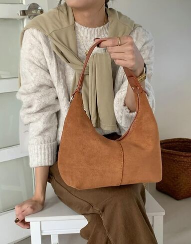 Suede Crescent Tote Bags for Women Vintage Shoulder Bag Brown Suede Handbag Casual Crossbody Bag Travel Work Purse in Saudi Arabia