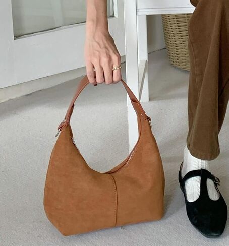 Suede Crescent Tote Bags for Women Vintage Shoulder Bag Brown Suede Handbag Casual Crossbody Bag Travel Work Purse in Saudi Arabia