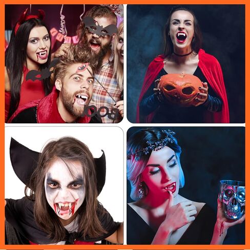 أسنان أنياب مصاصي الدماء من amaxiu، أسنان وهمية لأسنان مصاصي الدماء الهالوين مع 2 أنبوب لاصق للأسنان دعائم أنياب حفلات الهالوين التنكرية (4 أزواج، 13/15/17/19 مم، عبوة صندوق) in Kuwait