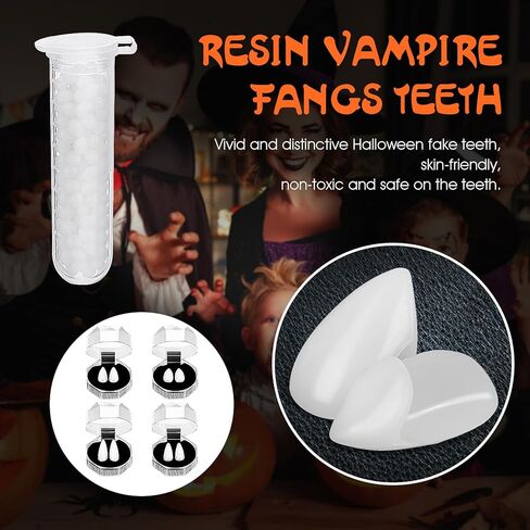 أسنان أنياب مصاصي الدماء من amaxiu، أسنان وهمية لأسنان مصاصي الدماء الهالوين مع 2 أنبوب لاصق للأسنان دعائم أنياب حفلات الهالوين التنكرية (4 أزواج، 13/15/17/19 مم، عبوة صندوق) in Kuwait