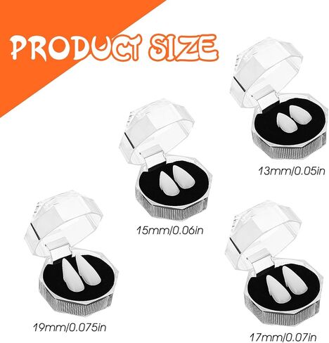 أسنان أنياب مصاصي الدماء من amaxiu، أسنان وهمية لأسنان مصاصي الدماء الهالوين مع 2 أنبوب لاصق للأسنان دعائم أنياب حفلات الهالوين التنكرية (4 أزواج، 13/15/17/19 مم، عبوة صندوق) in Kuwait