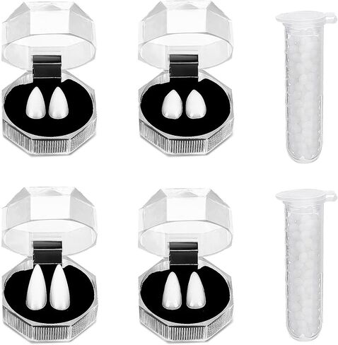 أسنان أنياب مصاصي الدماء من amaxiu، أسنان وهمية لأسنان مصاصي الدماء الهالوين مع 2 أنبوب لاصق للأسنان دعائم أنياب حفلات الهالوين التنكرية (4 أزواج، 13/15/17/19 مم، عبوة صندوق) in Kuwait