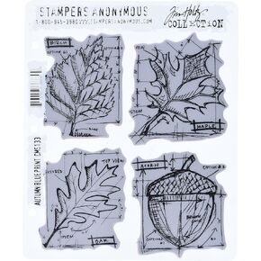 Stampers Anonymous Tim Holtz Cling Rubber Stamp Set, 7 by 8.5-Inch, Autumn Blueprint