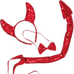 Kangaroo Tail and Bow Sequin Devil Set, Red, Adult Size, L