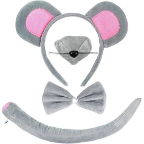 HyperFun Mouse Costume Mouse Ears Headband Tail Nose and Bow Tie Rat Mice Animal Accessories Set for Halloween Party kid