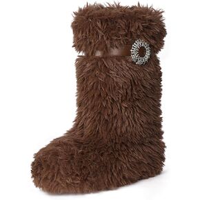 MUCCCUTE Furry Faux Fur Boots for Women - Fluffy Mid Wide Calf Snow Winter Boots Round Toe Comfy Plush Warm Indoor Outdoor Flats