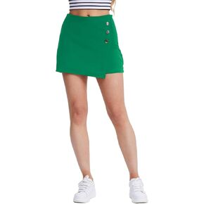 Women's Casual Stretchy Mini Buttons Skater Skirt with Shorts Zipper High Waist Skort