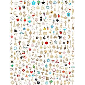 JIALEEY 300Pcs Charms for Jewelry Making, Wholesale Bulk Lots Assorted Gold-Plated Enamel Charms Earring Charms for Necklace Bracelet Jewelry Making and Crafting