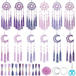 INFUNLY 12 Set DIY Mini Dream Catcher Small Galaxy Beaded Dreamcatcher Black Purple DIY Dream Catcher Making Kit Mini Dream Catcher Kit with Instruction for Car Mirror Ornament Home Birthday Decor