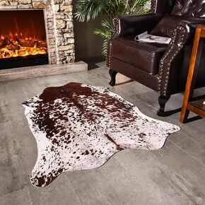 Easycozy Faux Cowhide Rug Large Cow Print Rug 4.6 x 5.2 Feet Thickened Elastic Cowhide Rug for Bedroom Living Room Home Office Western Decor
