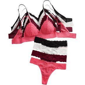 Verdusa Women's 8 Piece Floral Lace Lingerie Set Padded Bra and Panty Set