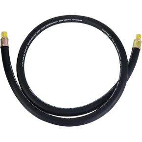 AC Charge Hose, 1/2" Diameter, 3/8" to 1/4" Fitting, High-Flow Refrigerant Hose, Black 6'