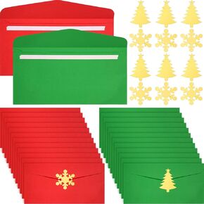 100 Pieces Christmas Envelopes Green and Red Envelope with Christmas Tree Snowflake Stickers Self Adhesive Greeting Card Pockets for Holiday Festive Letters Mail Gift Supplies