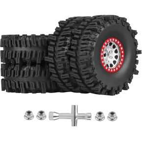 Metal 1.9 Beadlock Wheels & Tires 1/10 RC Rock Crawler Mud Tires for Traxxas TRX4 Bronco Defender Axial SCX10 II III Redcat Gen 8 RC4WD Trail Finder 2 (4-Pack) (Color C)