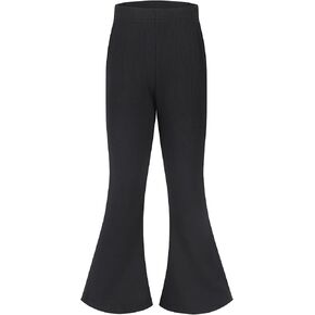 Spring&Gege Girls Ribbed Knit Bell Bottoms Flare Leggings Ruffle Bootcut Pants Casual Solid Fall Outfits (5-12 Years)