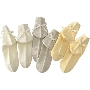 Women Socks Bow Crew Socks Cotton Sweet Lolita Dress Breathable Soft Girls Socks 3 Pairs