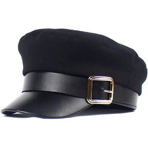 UPSTORE Women Fiddler Cap Vintage British Flat Top Fisherman Hat Newsboy Hat Visor Beret Cap Paperboy Gatsby Hat with Metal Buckle