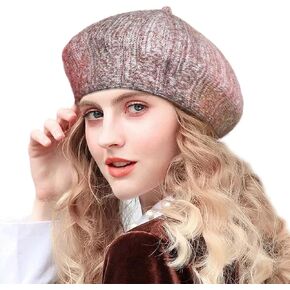 Wooee متماسكة الكروشيه قبعة البيريه الفرنسية مزيج الصوف قبعة دافئة قبعة الشتاء للنساء الفتيات البني in Kuwait