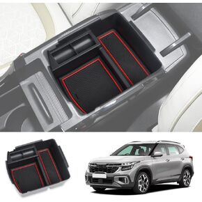 Center Console Organizer Tray Compatible with Kia Seltos 2020 2021 2022 2023 2024 2025, Insert Storage Box Coin and Sunglasses Holder, Kia Interior Accessories (Black)