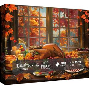 Thanksgiving Fall Puzzle for Adults 1000 Pieces, Holiday Food Turkey Jigsaw Puzzle Autumn, Flower Pumpkin Fruit Puzzle