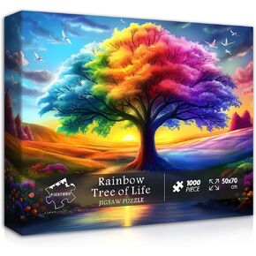 Rainbow Tree of Life Puzzles for Adults 1000 Pieces, Colorful Landscape Gradient Jigsaw Puzzle, Tree Nature Puzzle Scenery