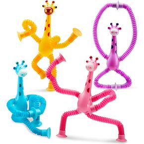 JOYIN Pop Tubes Giraffe Toys for Kids, 4 Pcs Sensory Tubes for Year Old Ages 3 4 5 6 7 8 9 10 Fidget Toys Birthday Gift for Toddler Boys Girls Adults Travel Goodie Bags Stuffers Party Favors