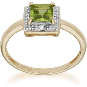 Yellow Gold 9K Square Peridot 5 mm and Round Diamond Promise Ring Contemporary Design for Women August Birthstone Engagement in Kuwait