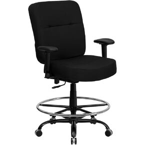 Flash Furniture HERCULES Series Big & Tall 400 lb. Rated Black LeatherSoft Ergonomic Drafting Chair with Adjustable Arms