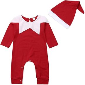 Newborn Baby My First Christmas Outfit Boy Girl Elf Santa Claus Costumes Long Sleeve Romper Jumpsuit with Hat Set