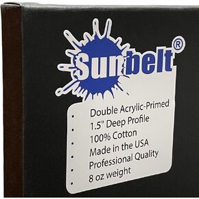 SUNBELT Black Primed Gallery Wrapped Stretched Art Canvas, 1.5" Deep Profile (20x20)