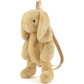 Cute Fuzz Plush Animal Backpack Rabbit Backpack Kawaii Bunny Backpack Fluffy Shoulder Bag Casual Daypack (Khaki)
