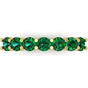 Clara Pucci 1.05 ct Brilliant Round Cut Simulated Emerald 14k Yellow Gold Bridal Engagement Wedding Desginer Stackable Band SZ 6.75