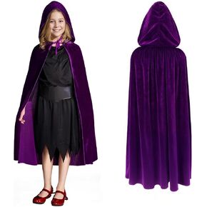 ArtCreativity Velvet Purple Hooded Cloak for Kids, 3ft Long Kids Cloak, Dark Purple Cape with Hood and String Closure, Vampire Cape for Kids, Witches Cloak for Toddlers - Purple Wizard Robe for Kids