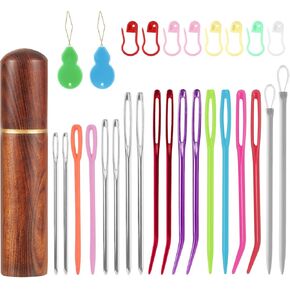 Large Eye Sewing Needles Kit, Hand Sewing Needles with Pin and Needle Threader Embroidery Needles Yarn Needles Yarn Sewing Needle Blunt Big Eye Needles for Yarn