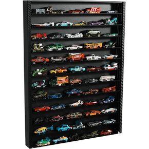 J JACKCUBE DESIGN Hot Wheels 1/64 Scale Diescast Display Rack, Wall Mount Metal Storage Shelf Cabinet for 60 Hot Wheels Cars (Black)- MK951A