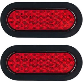 6 Inch Oval Red LED Trailer Tail Lights, Super Bright 24LEDs, Oval 6" LED Trailer Brake Tail Light, Red Trailer Reverse Backup Lights Assembly, for RV Truck, Bus, Trucks (2PCS)