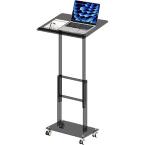 Acrylic Podium Stand,49"H Rolling Podium with Lockable Wheels,Height & Angle Adjustable Lecterns & Podiums, Portable Podium for Classroom,Pulpits for Churches,Speech, Black