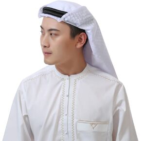 Men Arab Shemagh Kaffiyeh Headscarf Turban Cap Bandana Soft Muslim Hijab Headband Shawl Headwrap with Aqel Rope(White)
